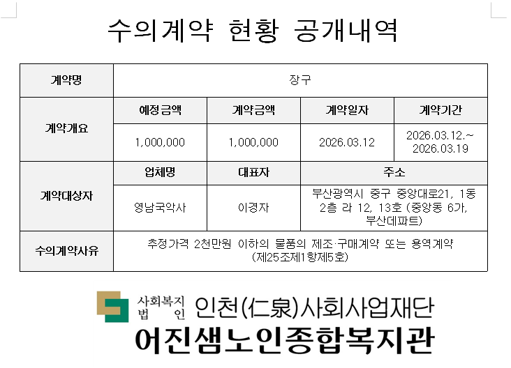 장구 수의계약 현황 공개내역